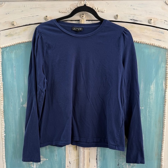 J.Crew Tops - J.Crew Womens Re-Imagined Puff Sleeve Crewneck Long Sleeve Cotton Tee Blue L